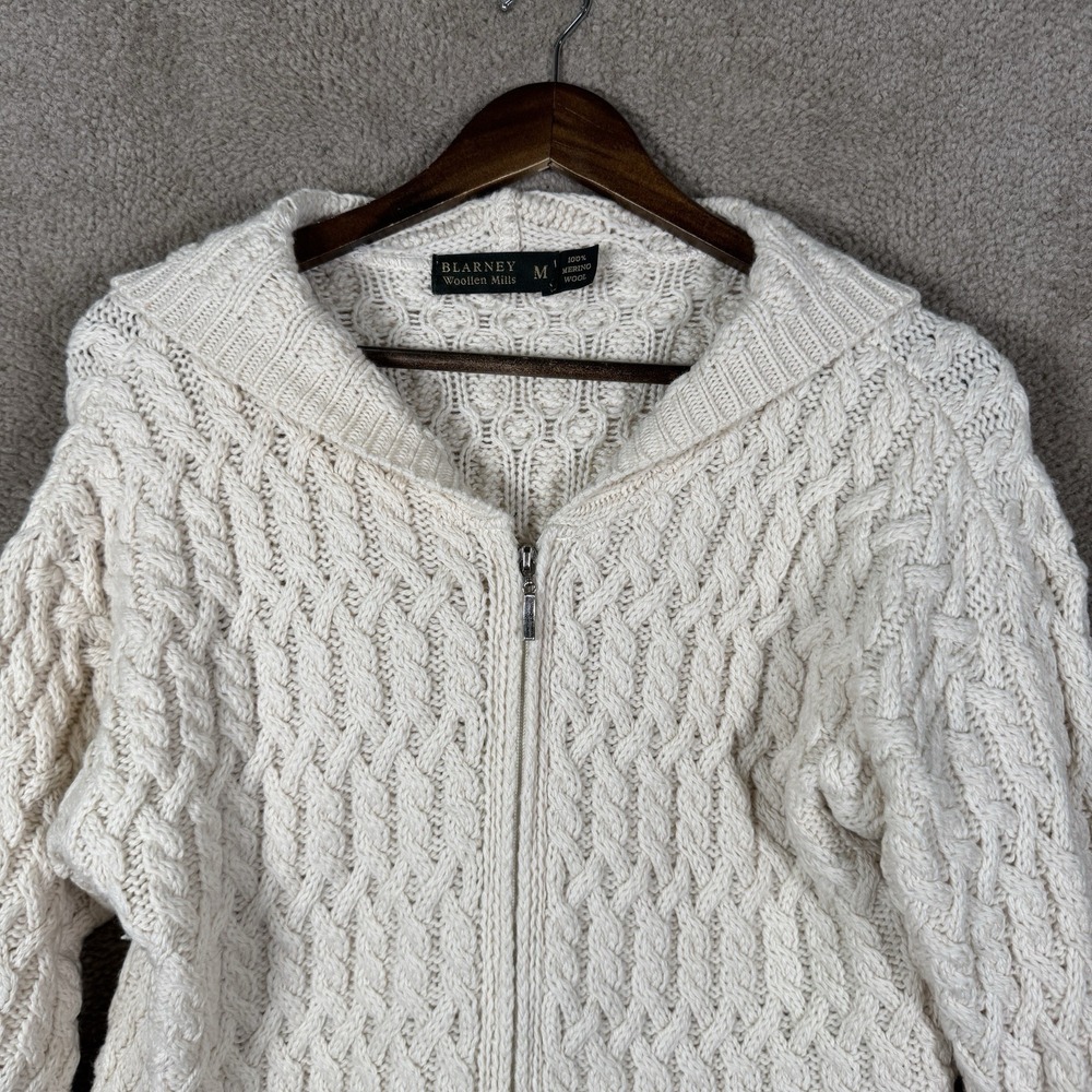 Blarney Woollen Mills Sweater Women's M Ivory Cable Knit Wool Fisherman‎ Irish - Picture 5 of 11